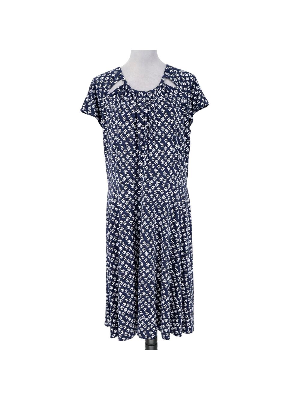 Michael Kors Dress Plus Size 1X Navy Blue Print Stretch Knit Zipper Career New